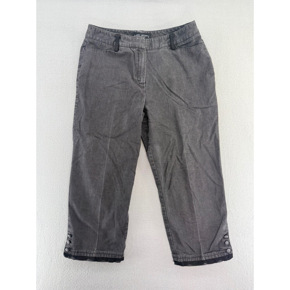 Larry Levine Stretch Gray Lace Trim Cropped Capri Pants Size 10